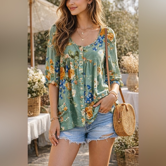 April Cornell Tops - APRIL CORNELL | Oversized Charming Floral Boho Tunic Top